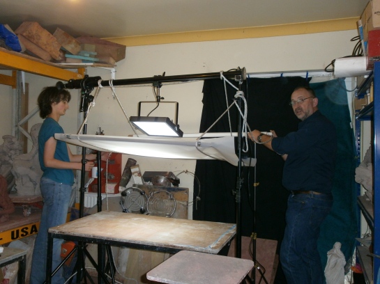 Stephen Foote, Cameraman and Photographer at Osprey Studios with Leon. 